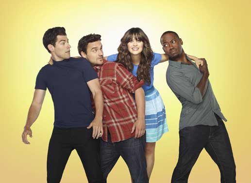 Die naive Jess (Zooey Deschanel, 2.v.r.) trennt sich von ihrem untreuen Freund und zieht zu Schmidt (Max Greenfield, l.), Nick (Jake M. Johnson, 2.v.l.) und Winston (Lamorne Morris, r.) in eine M&auml;nner-WG und beginnt dort ein neues, turbulentes Leben ... Bild: Sender/20th Century Fox