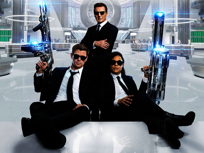 Men in Black: International: Chris Hemsworth (Agent H), Liam Neeson (Agent High T), Tessa Thompson (Agent M).
Bild: Sender / Sony Pictures