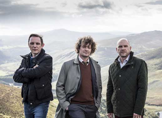 Alfred Wiggins (Arndt Schwering-Sohnrey), Richard Jury (Fritz Karl), Melrose Plant (G&ouml;tz Schubert). Bild: Sender / Bernard Walsh