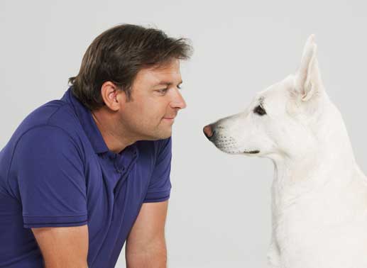 Hundeprofi Martin R&uuml;tter hilft, nicht nur dem wei&szlig;en Sch&auml;ferhund. Bild: Sender