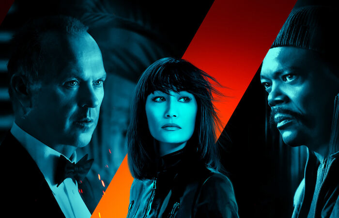 The Prot&eacute;g&eacute; - Der Racheengel: Michael Keaton (Rembrandt), Maggie Q (Anna), Samuel L. Jackson (Moody). Bild: Sender / Leonine Studios