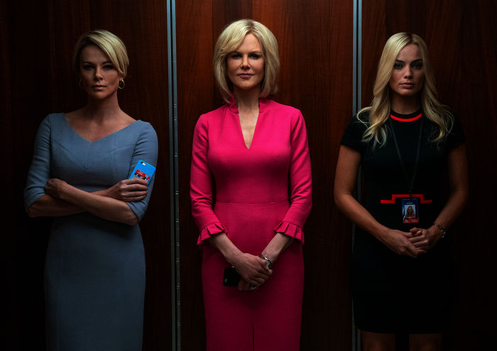 Bombshell: Weil sie die allt&auml;glichen frauenverachtenden Vorg&auml;nge bei Fox News nicht l&auml;nger hinnehmen will, l&auml;sst die entlassene Starmoderatorin Gretchen Carlson (Nicole Kidman) die Bombe platzen und klagt ihren Chef an. Fox-Moderatorin Megyn Kelly (Charlize Theron) und die Newcomerin Kayla Pospisil (Margot Robbie) m&uuml;ssen nun auch Farbe bekennen. Bild: Sender / ZDF und Hilary B Gayle