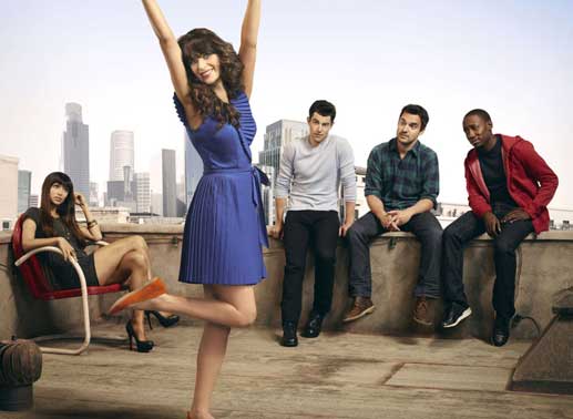Jess (Zooey Deschanel, 2.v.l.)  zieht in eine M&auml;nner-WG. Mit ihren drei neuen Mitbewohnern Schmidt (Max Greenfield, M.), Nick (Jake M. Johnson, 2.v.r.) und Winston (Lamorne Morris, r.), die versuchen, sie mit Unterst&uuml;tzung von Jess' bester Freundin Cece (Hannah Simone , l.) wieder auf die Beine zu bringen, beginnt ein neues, turbulentes Leben ...Bild: Sender/20th Century Fox