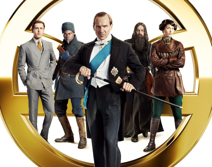 The King&rsquo;s Man: The Beginning: Harris Dickinson (Conrad Oxford), Djimon Hounsou (Shola), Ralph Fiennes (Duke of Oxford), Rhys Ifans (Rasputin), Gemma Arterton (Polly). Bild: Sender/Disney