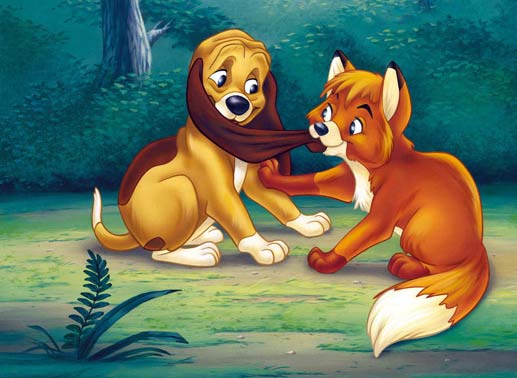 Noch verstehen der kleine Jagdhund Capper und das Fuchswelpen Cap sich pr&auml;chtig - sie ahnen nicht, dass ihre Herkunft sie zu Feinden machen wird. Bild: Sender