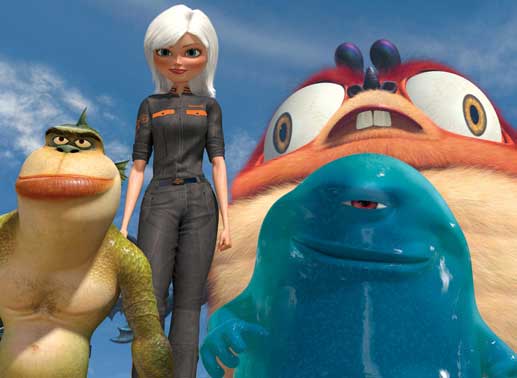 Sollen die Welt vor der bevorstehenden Zerst&circ;rung retten: Gigantika (2.v.l.), Dr. Kakerlake (r.), Missing Link (l.),  B.O.B (M.) und Insektosaurus (2.v.r.) ... Bild: Sender/DreamWorks