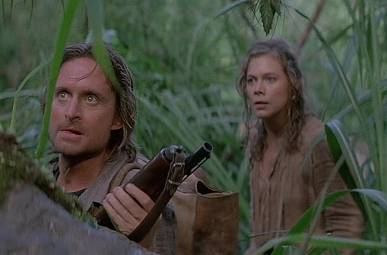Michael Douglas und Kathleen Turner in &bdquo;Auf der Jagd nach dem gr&uuml;nen Diamanten&ldquo;. Bild: Sender