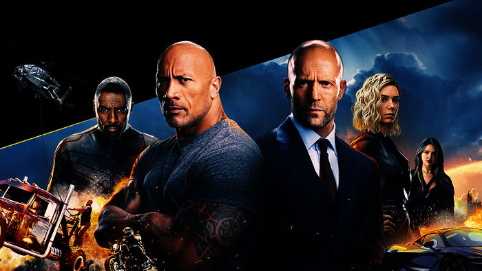  Fast & Furious: Hobbs & Shaw: Idris Elba (Brixton Lore), Dwayne 'The Rock' Johnson (Luke Hobbs), Jason Statham (Deckard Shaw), Vanessa Kirby (Hattie Shaw), Eiza Gonz&aacute;lez (Madame M). Bild: Sender/Universal
