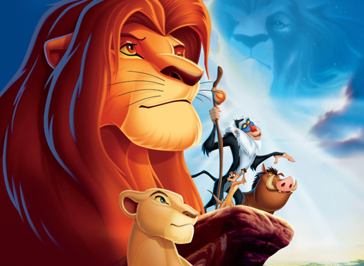 Die Geschichte von L&ouml;we Simba (li.) und seinen Weggef&auml;hrten Nala (unten), Rafiki (Mi.), Timon und Pumbaa (re.) und dem ewigen "Kreis des Lebens". Bild: Sender