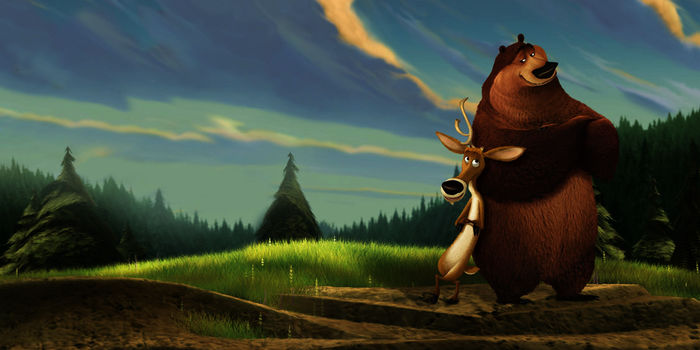 Hirsch Elliot (l.) und Grizzly-B&auml;r Boog. Bild: Sender/ 2015 Sony Pictures Animation Inc.